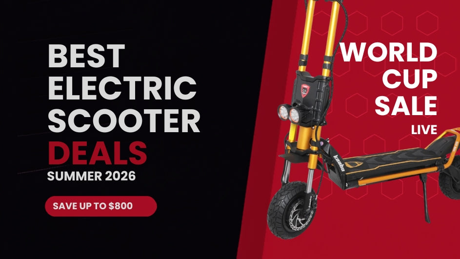 Kaabo electric scooter lineup on sale during summer 2026 — Mantis and Warrior series models discounted up to $800 for the World Cup sale