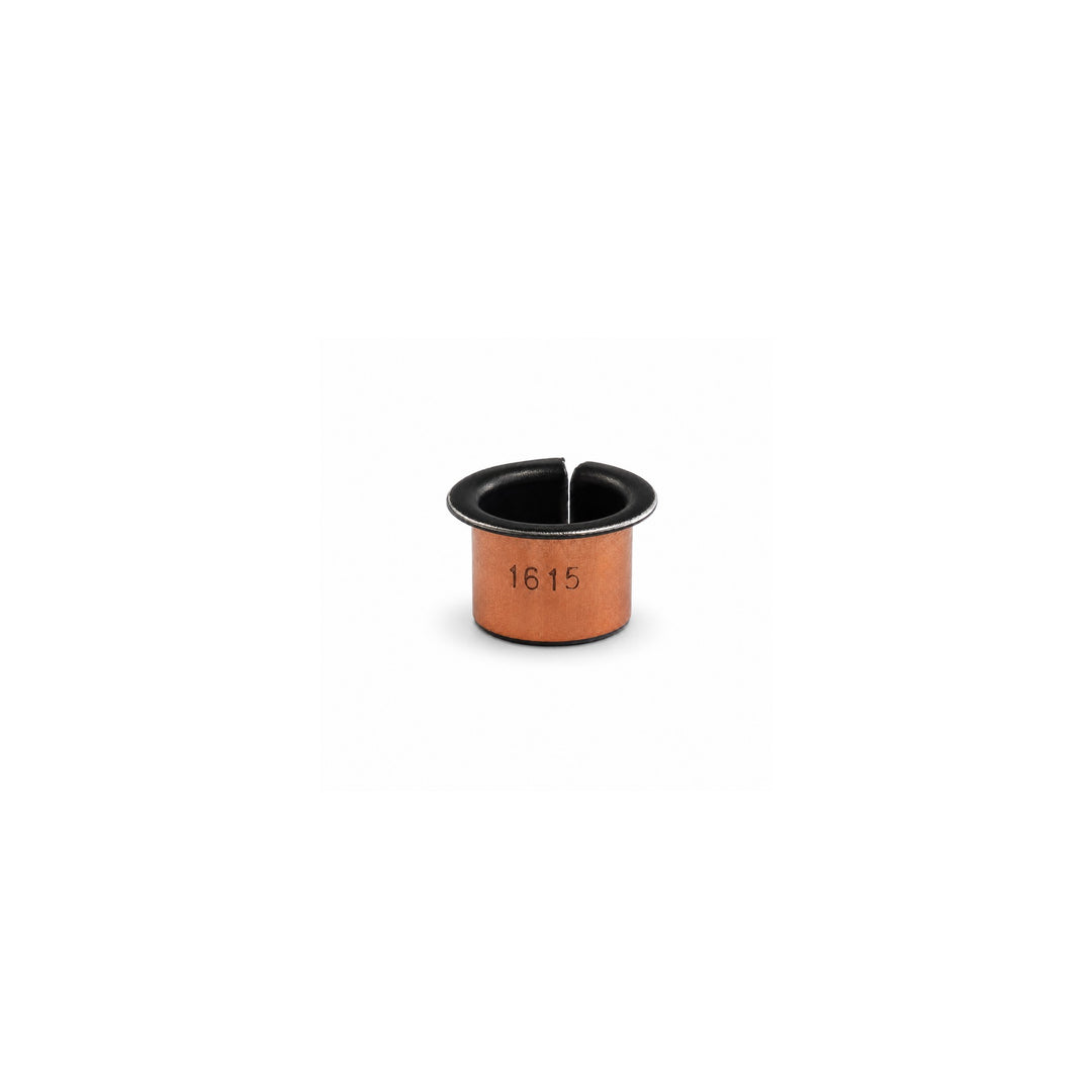 Kaabo 16 by 15 mm flanged copper bushing marked 1615, front view