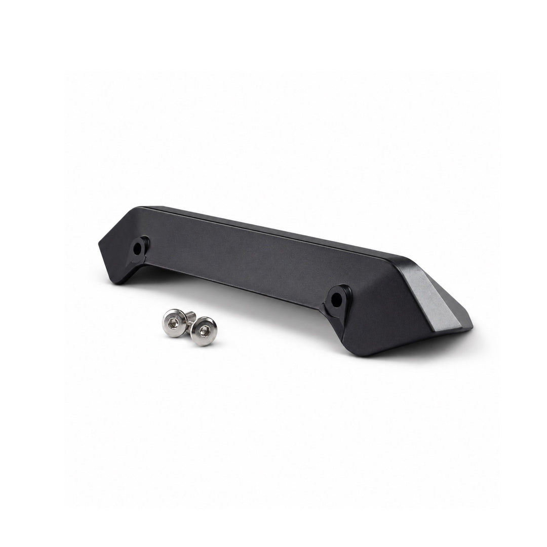 Rear view of the black Kaabo center display sun visor with mounting holes and two screws