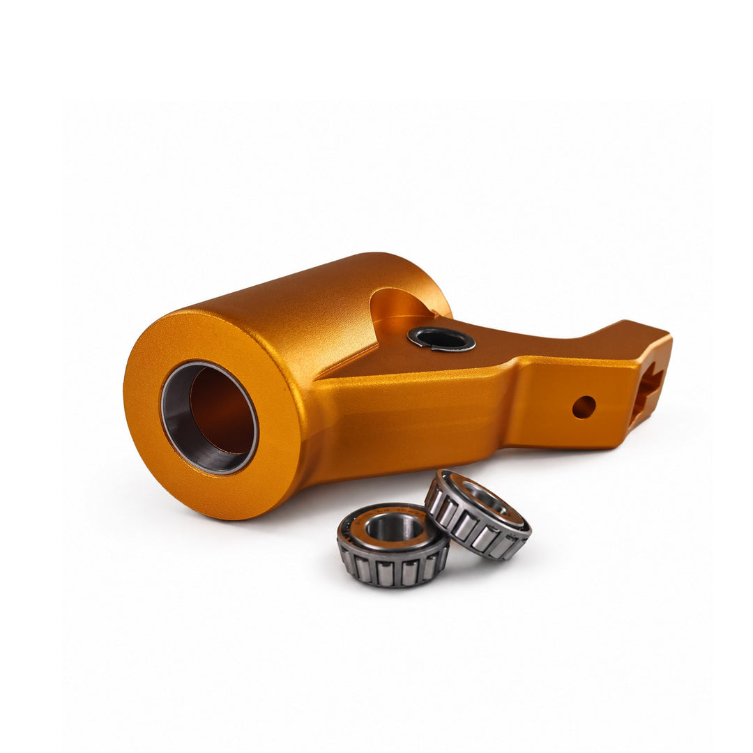Gold steering head assembly with tapered bearings for Kaabo King GTR, King GTR Max, and Warrior 11 Max high-performance electric scooters