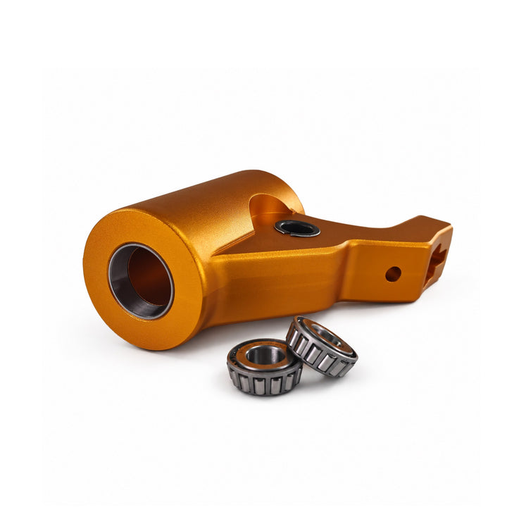 Gold steering head assembly with tapered bearings for Kaabo King GTR, King GTR Max, and Warrior 11 Max high-performance electric scooters