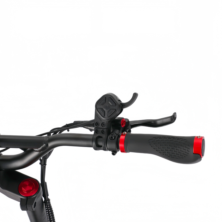 Kaabo King GT Pro electric scooter handlebar close-up showing throttle, control buttons, and brake lever