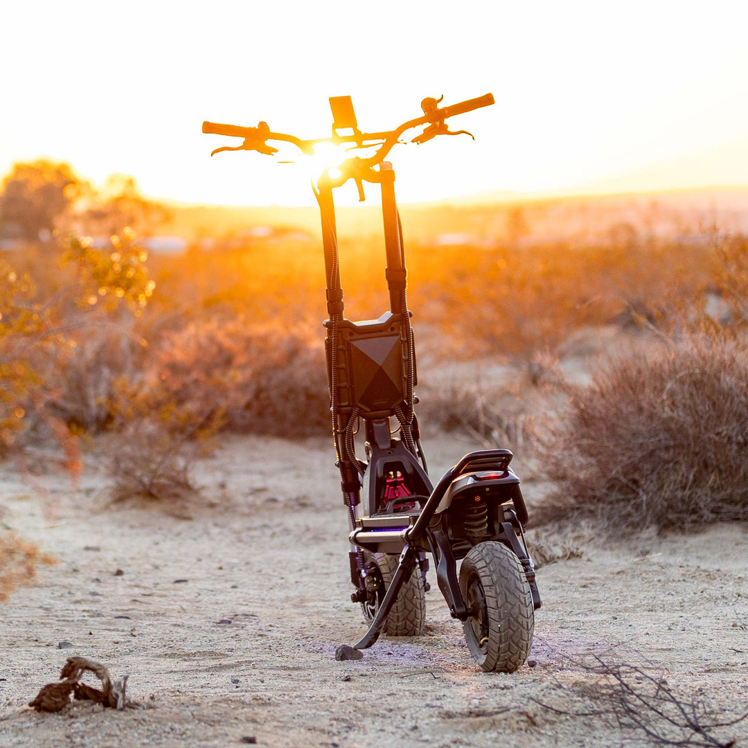 Rear view of the Kaabo King GTR electric scooter parked outdoors, premium electric scooter for adults