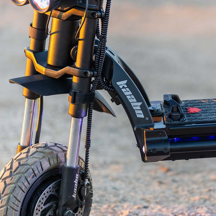 Front suspension and brake system of the Kaabo King GTR electric scooter, off-road electric scooter for adults