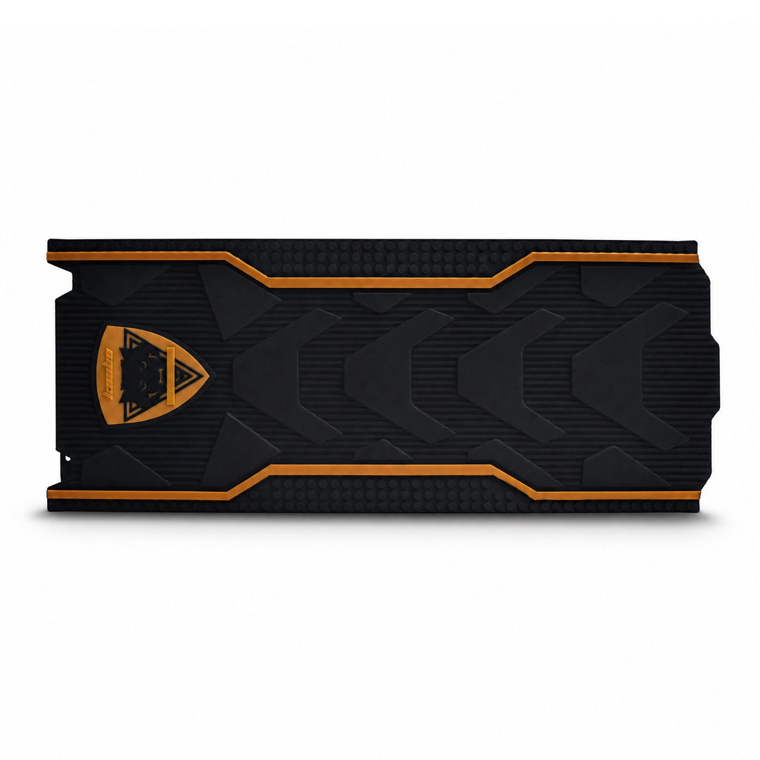Black anti-slip deck mat with gold accents for Kaabo King GTR Max and Warrior 11 Max electric scooters