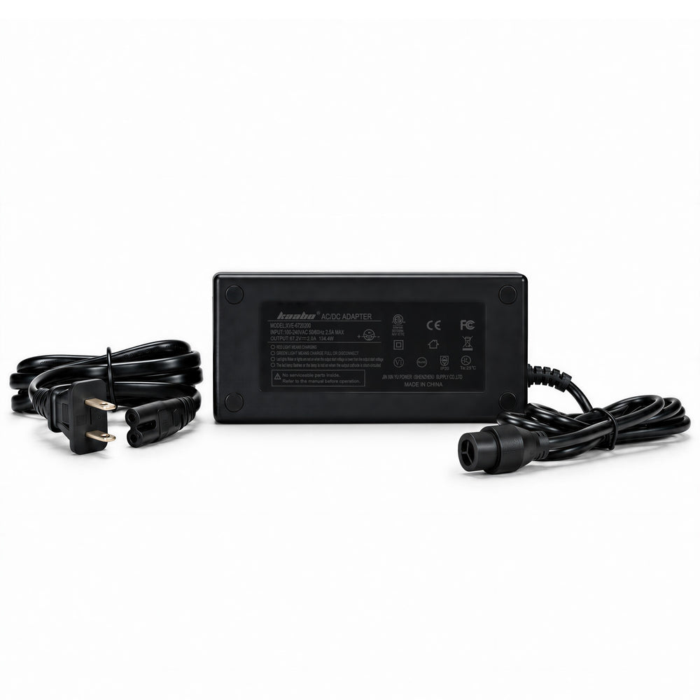 Front view of Kaabo Mantis King GT 2026 charger with power cord and waterproof connector