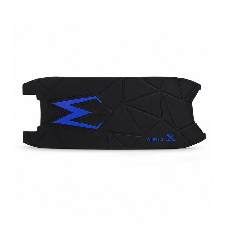 Black anti-slip deck mat for the Kaabo Mantis X Plus electric scooter with blue accents