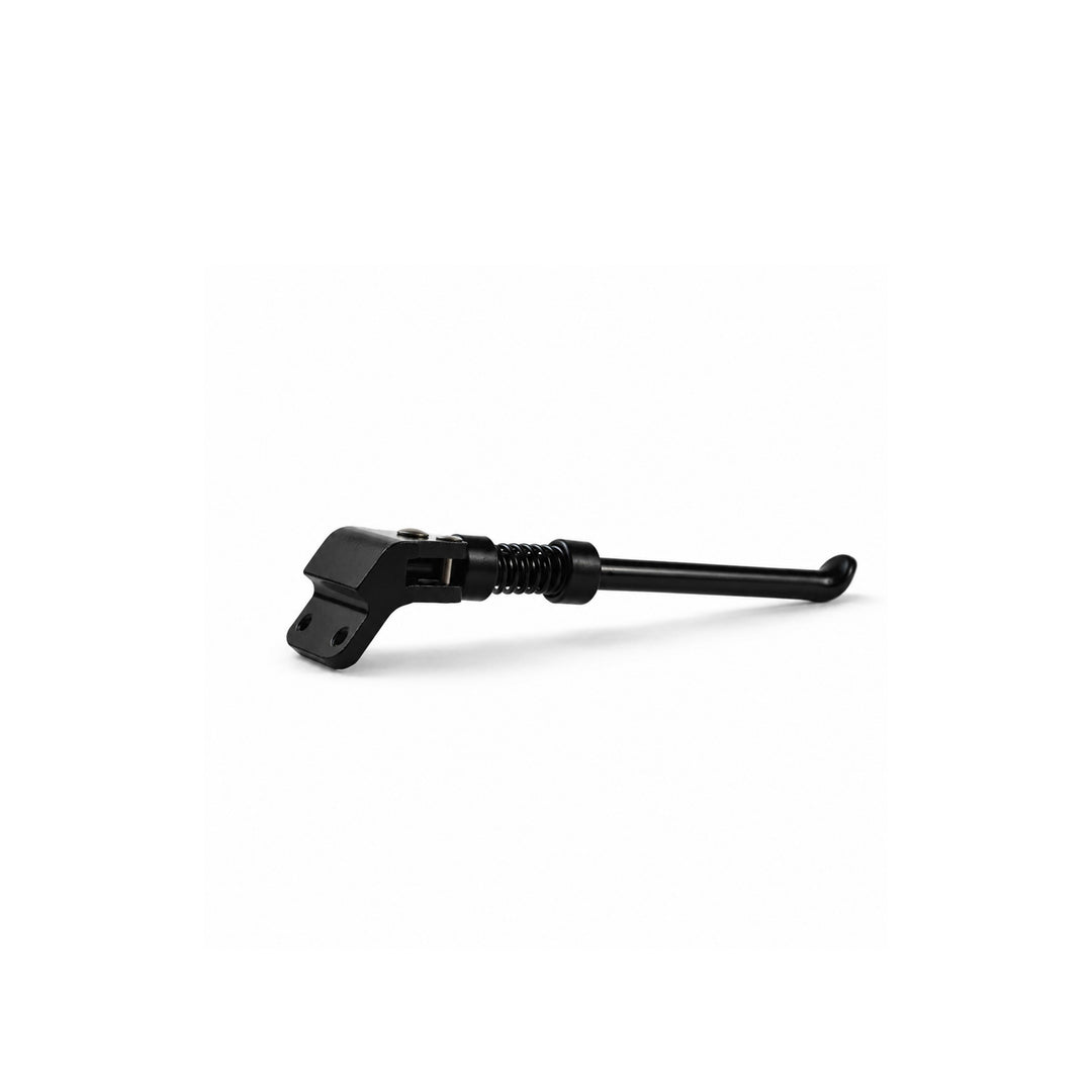 Genuine Kaabo Urban black electric scooter kickstand assembly with mounting bracket, return spring, and extended support leg.