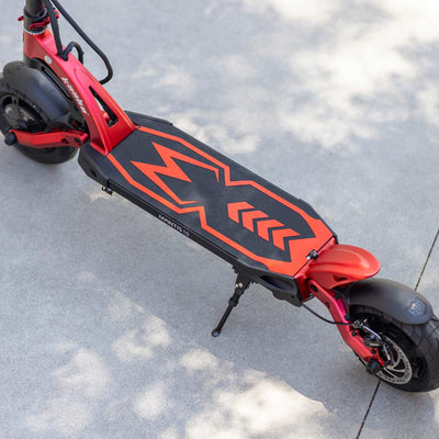 Full profile view of the Kaabo USA Mantis 10 Lite electric scooter with red and black color scheme