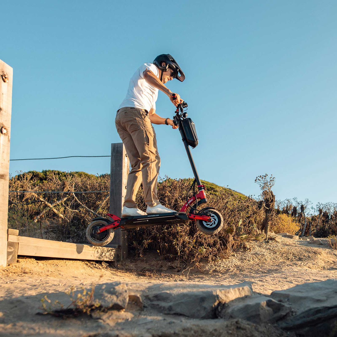 Kaabo USA Mantis 10 Lite Electric Scooter handling off-road terrain