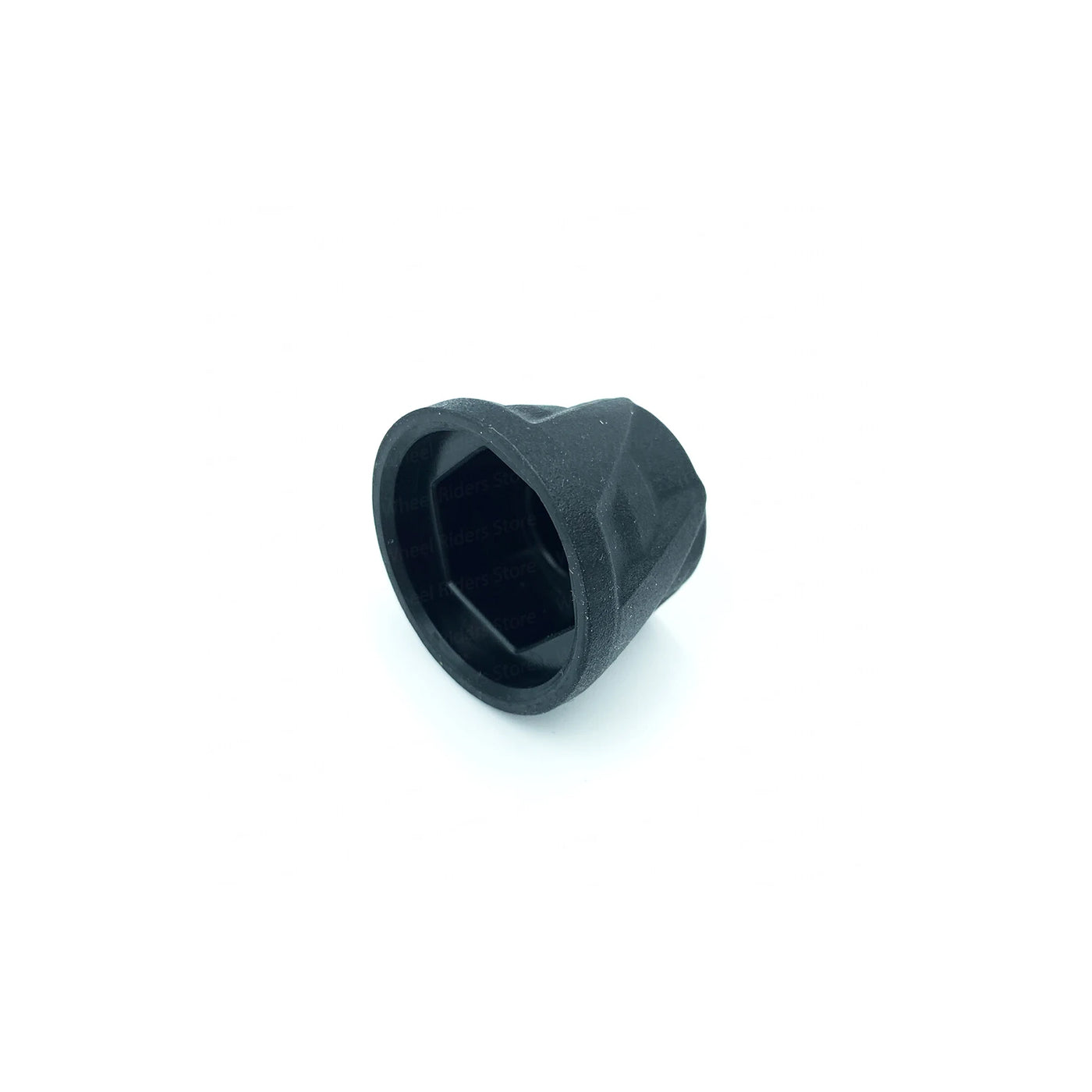 Black wheel nut cover for Kaabo Wolf Warrior X Plus electric scooter.