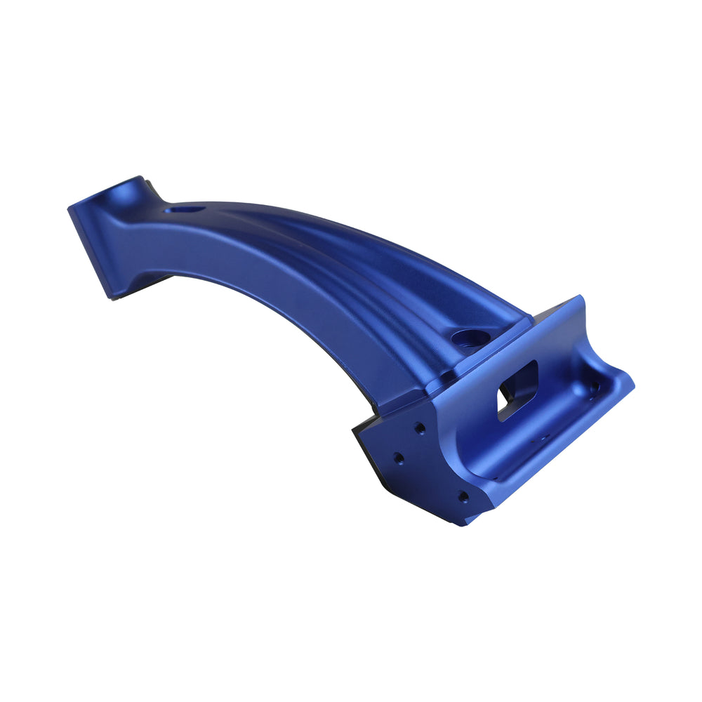 Blue Kaabo Mantis X Plus e-scooter front frame showing the structural metal and design details of the electric scooter.